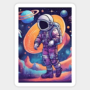 Colourful Astronaut Space Walking Sticker